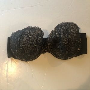 VICTORIA’S SECRET Black Lace Lined Strapless BRA 38D